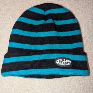 Brand New Petals and Peacocks Black and Blue Beanie